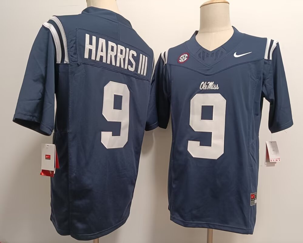 Men Ole Miss #9 Tre Harris III blue 2024 Nike NCAA jersey->more ncaa teams->NCAA Jersey